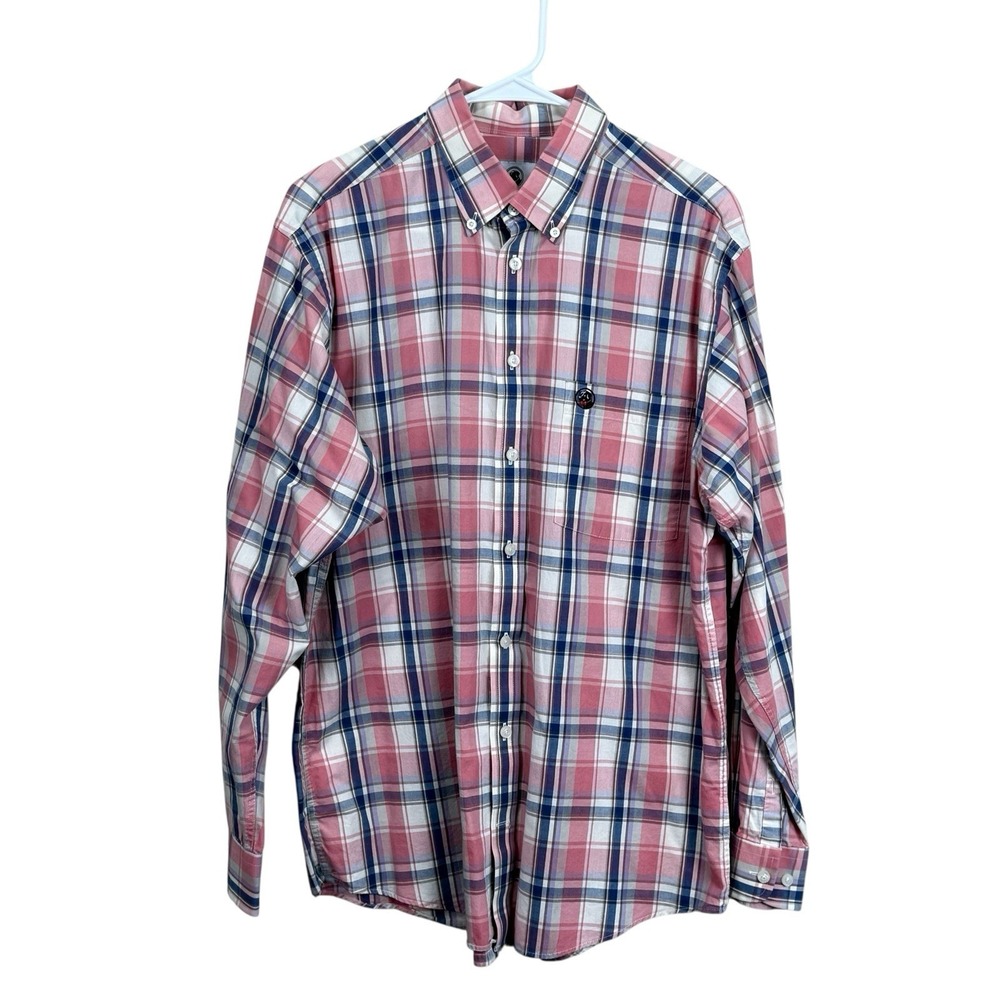 Southern Proper Men Sz‎ Medium Pink Blue Plaid 100% Cotton Button Down Shirt EUC